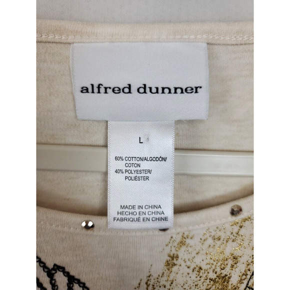 Alfred Dunner Top Gold Embellished Beads Floral Print Women L Stretch Beige - Picture 5 of 8